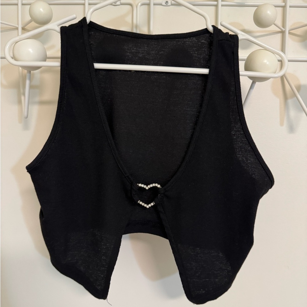 Black Sleeveless Top with Beaded heart